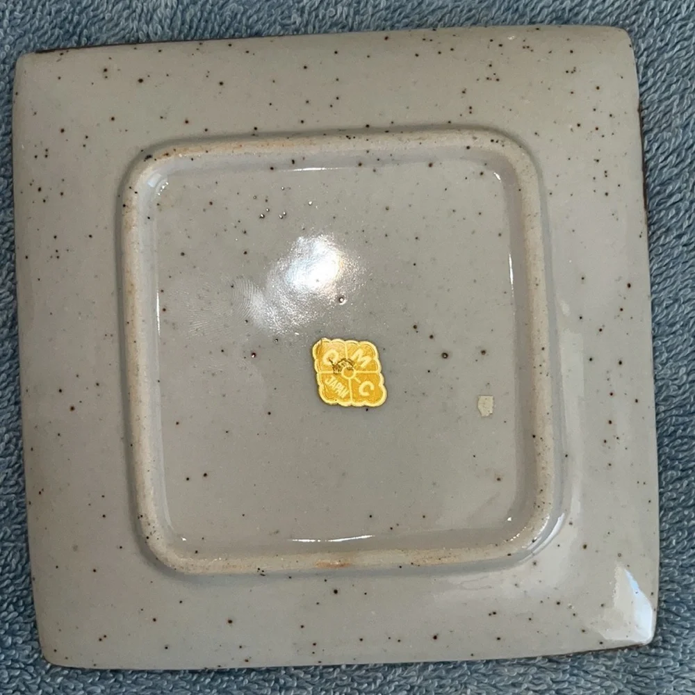 Vintage OMC Japanese ceramic square sushi style plates with hand painted design
